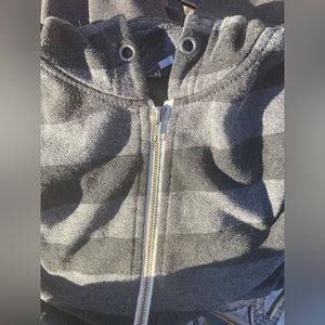Light & Dark Gray Ladies Striped Zip Up Hoodie